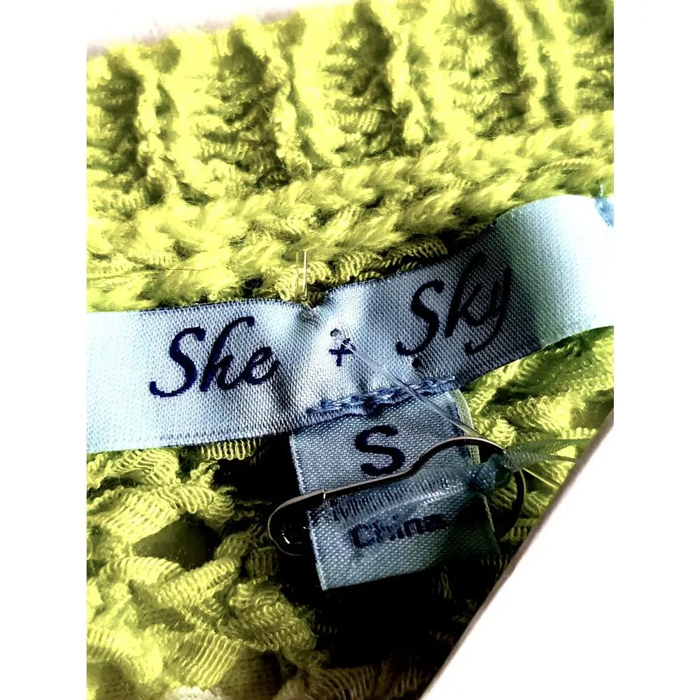 She & Sky Sz2 Oversized open weave sweater neon lime+white NWTbust 60